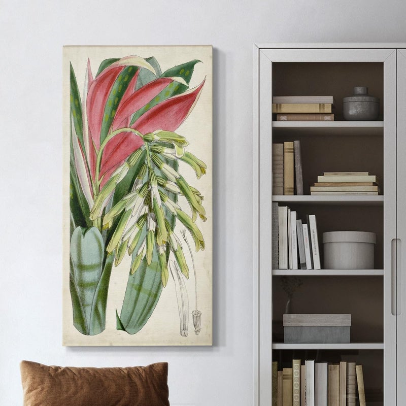 EMODA Tropical Red & Green Foliage Wall Art – Abstract Canvas Prints (30x60 cm Framed) - Image 1