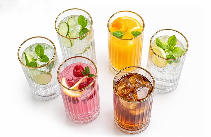 bellemax 300 ML Premium Golden Rim Juice Glasses Drinking Glasses,Highball Lead-Free Glasses,Tumblers for Water,Juice,Beer,Cocktail and Mixed Drinks - 6 Pieces,Transparent (BM-02) - Image 2