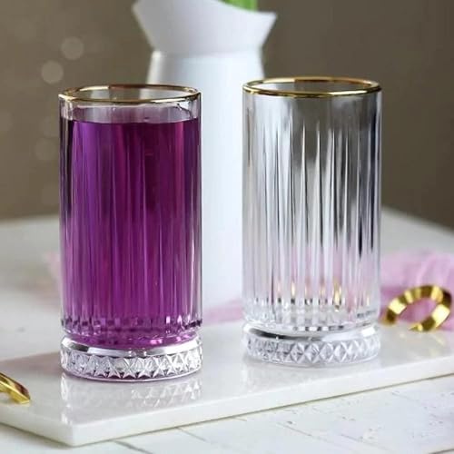 bellemax 300 ML Premium Golden Rim Juice Glasses Drinking Glasses,Highball Lead-Free Glasses,Tumblers for Water,Juice,Beer,Cocktail and Mixed Drinks - 6 Pieces,Transparent (BM-02) - Image 3