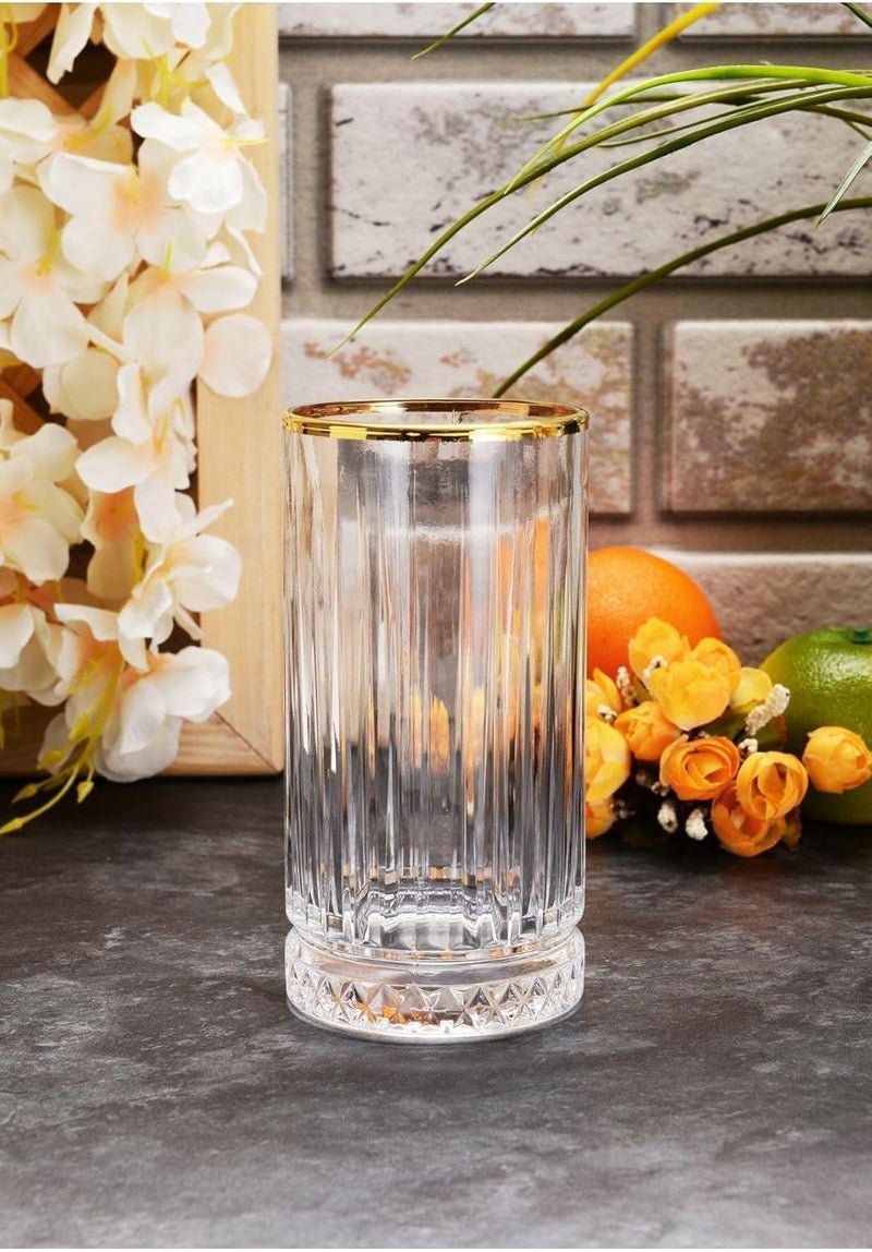 bellemax 300 ML Premium Golden Rim Juice Glasses Drinking Glasses,Highball Lead-Free Glasses,Tumblers for Water,Juice,Beer,Cocktail and Mixed Drinks - 6 Pieces,Transparent (BM-02) - Image 4