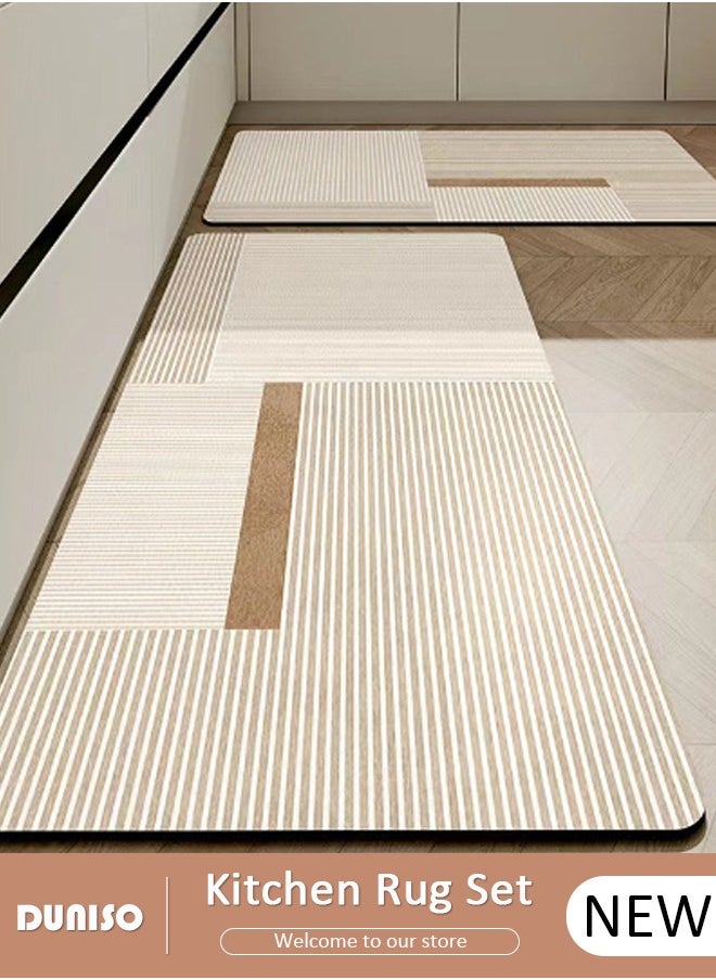 DUNISO 2 PCS  Kitchen Mats and Rugs Set , Non Slip Heavy Duty Standing Mat, Quick Dry Diatom Mud Floor Mat,  Extra Soft and Absorbent Floor Mats for  Kitchen, Bath, Office, Laundry(40*60cm+40*120cm)  - Image 1
