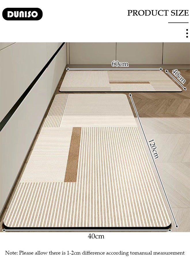 DUNISO 2 PCS  Kitchen Mats and Rugs Set , Non Slip Heavy Duty Standing Mat, Quick Dry Diatom Mud Floor Mat,  Extra Soft and Absorbent Floor Mats for  Kitchen, Bath, Office, Laundry(40*60cm+40*120cm)  - Image 4