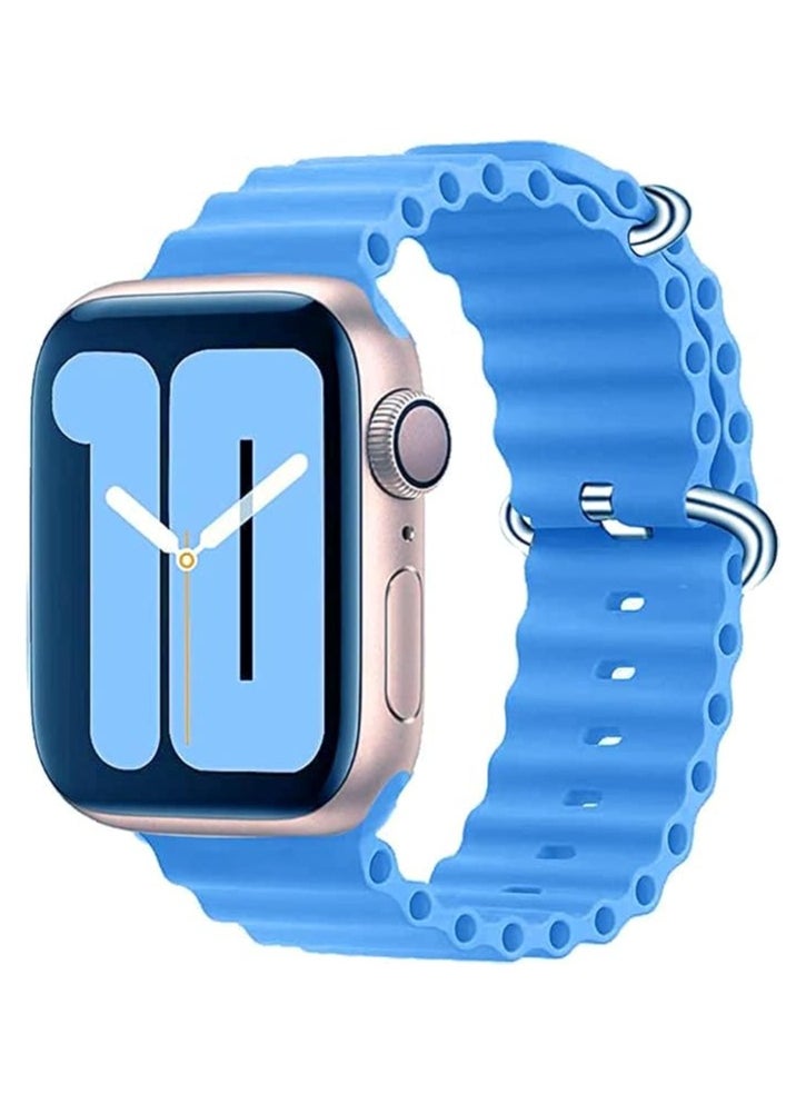 Generic ELMO3EZZ Adjustable Silicone Sport Loop Strap for iWatch Series Ultra 8 7 6 5 4 3 2 1 SE, Adjustable Sport Loop Strap Compatible with Apple Watch Band 49mm 45mm 44mm 42(Blue)  - Image 1