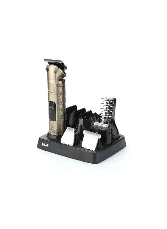 VGR V-109 Professional 6-in-1 Grooming Kit – Full Metal Body, IPX6 Waterproof, 180 Mins Cordless Runtime, Smart LED Display & 10 Guide Combs gold - Image 5