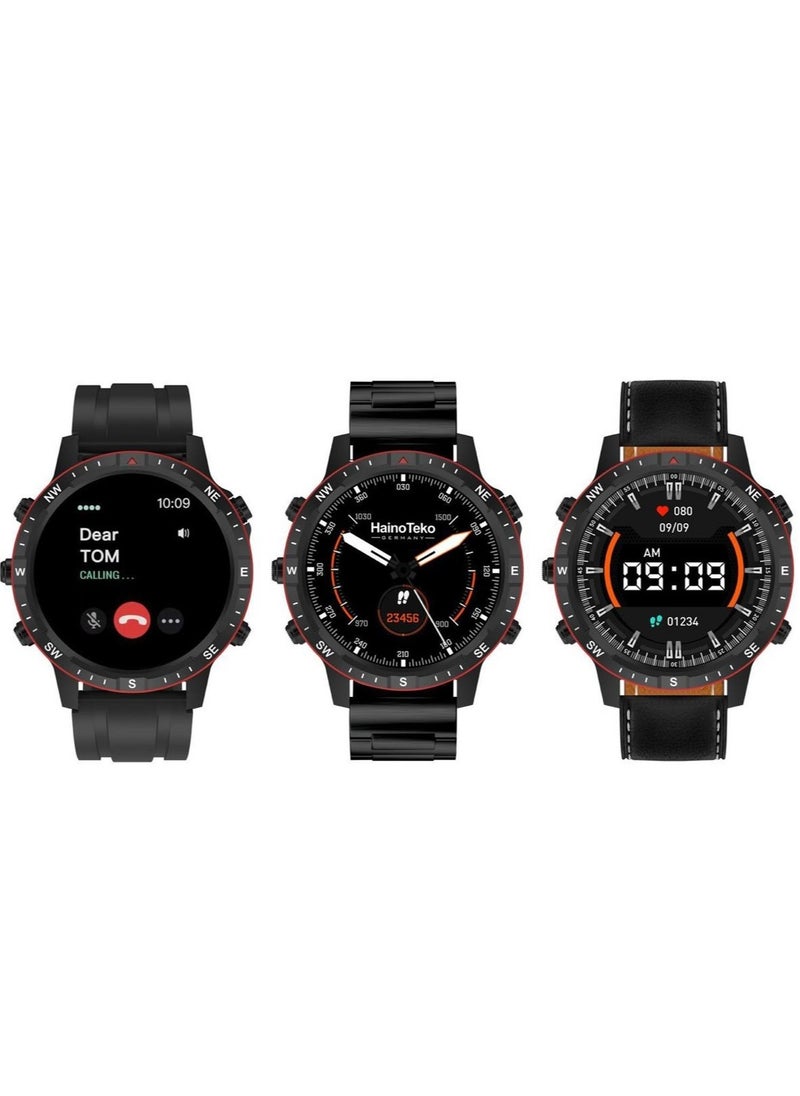 Haino Teko - Smart RW49 Round Shape AMOLED Display Smart Watch With 3 Pair Strap and Wireless Charger for Gents and Boys-Black - Image 1