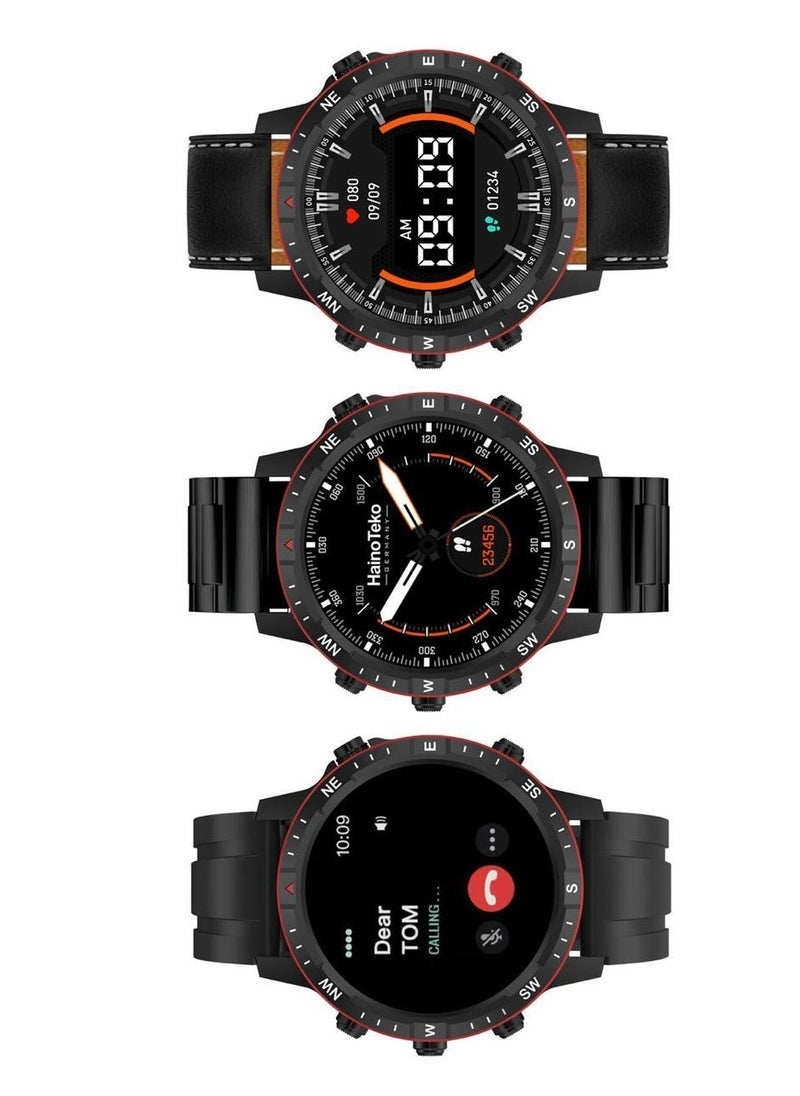 Haino Teko - Smart RW49 Round Shape AMOLED Display Smart Watch With 3 Pair Strap and Wireless Charger for Gents and Boys-Black - Image 1