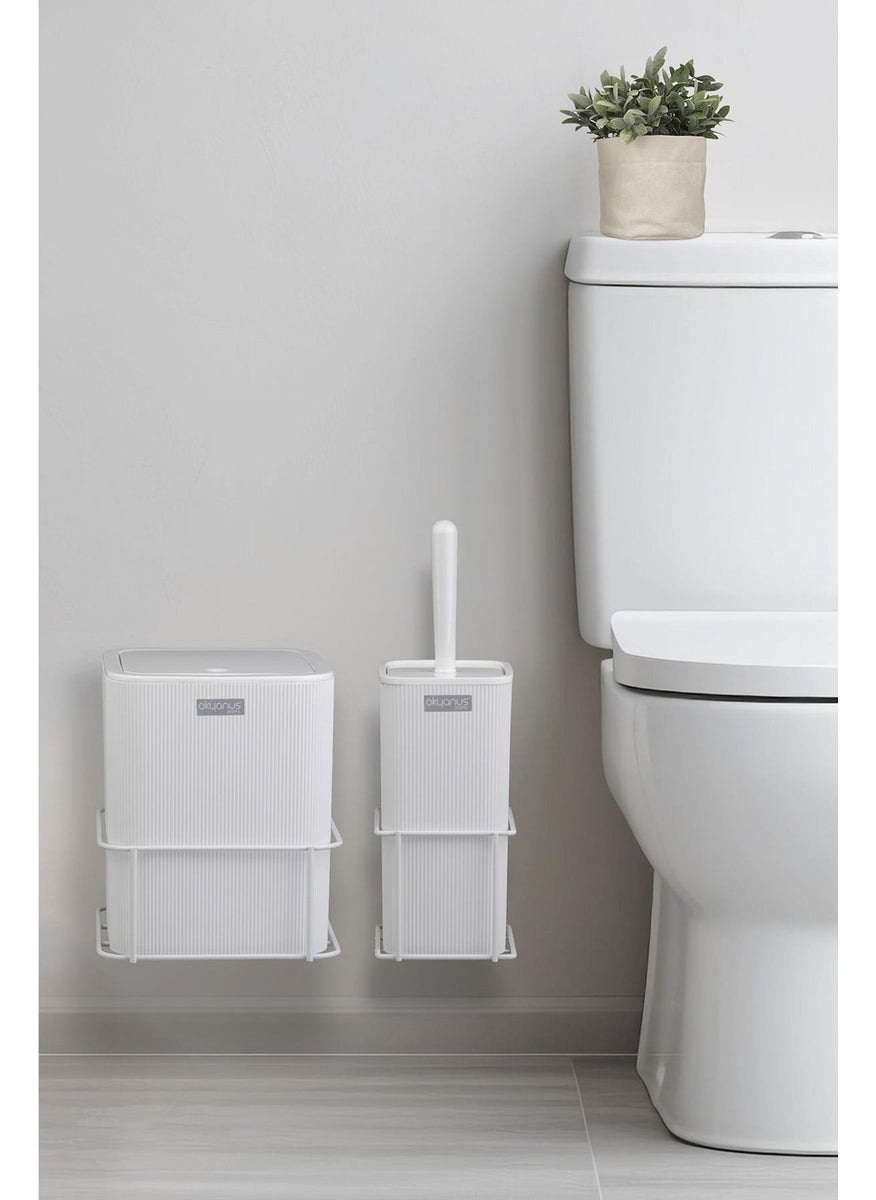 ‎okyanus Home Ocean Home White Eco Magic Hanging Square Mina 2-Piece WC Bucket and Brush Set  - Image 2