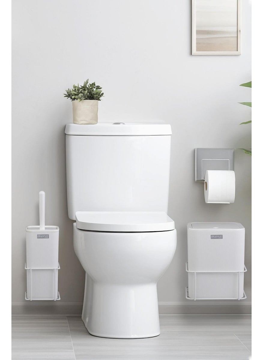 ‎okyanus Home Ocean Home White Eco Magic Hanging Square Mina 2-Piece WC Bucket and Brush Set  - Image 1