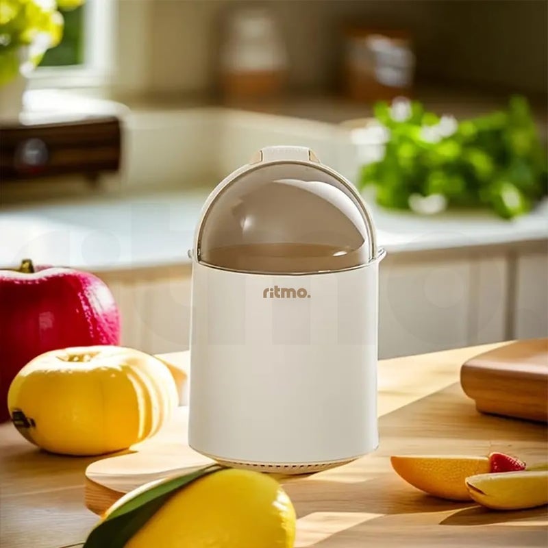 Ritmo Mini Desktop Bin with Portable Modern PPTrash Can Reusable Indoor Small Table Desktop Dustbin for Home Living Room Space Capsule Trash Can with Lid Kitchen Bedroom Bathroom Office Small - Image 1