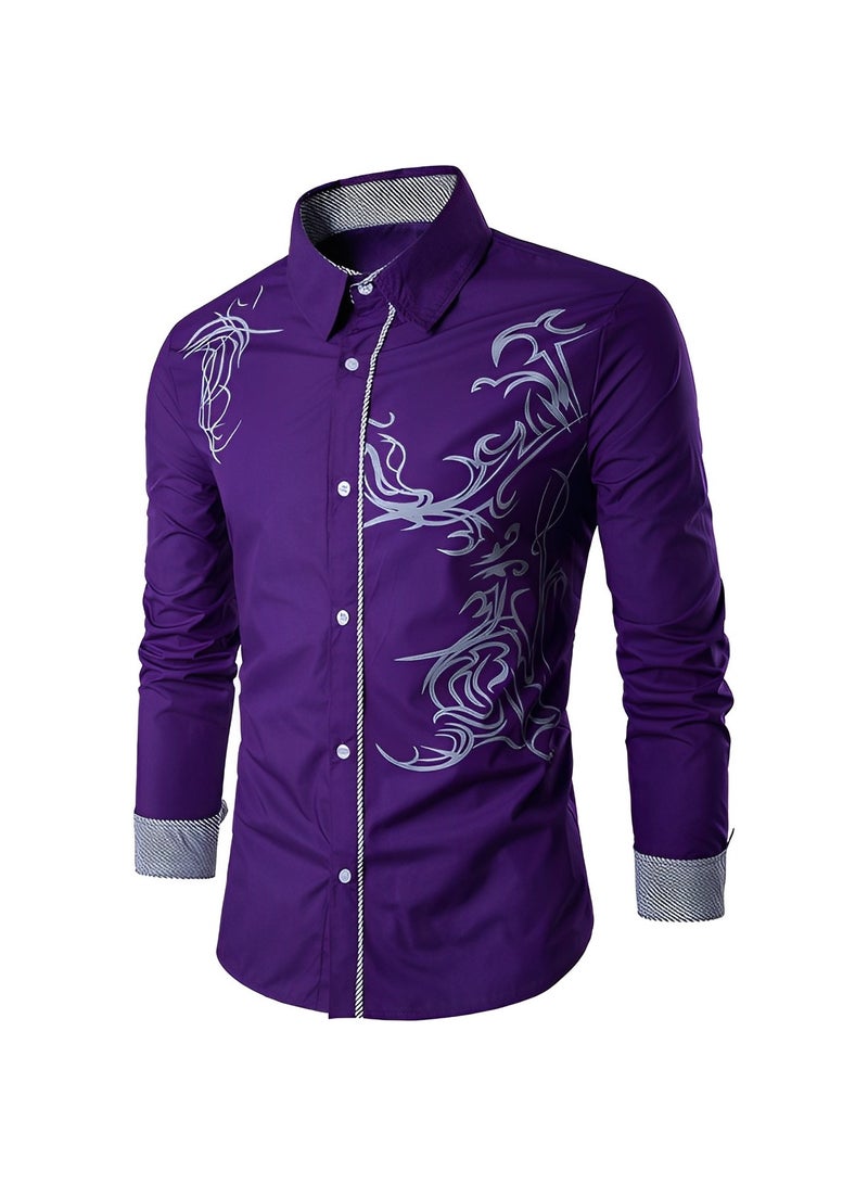 REOCLE Men's Shirts Print Button Down Dress Shirt Fashion Long Sleeve Casual Shirts Slim Fit Shirts Stretch Dress Shirt Wrinkle-Free Regular Fit Shirts  - Image 2