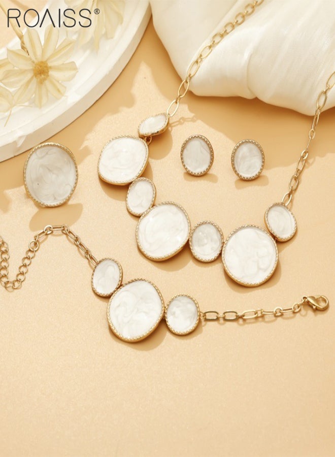 roaiss 5 Pcs Jewelry Set, White Irregular Round Bracelet, Necklace, Ring, Earrings, Party Wedding Jewelry Accessories, Can be Given As Gift for Women - Image 3