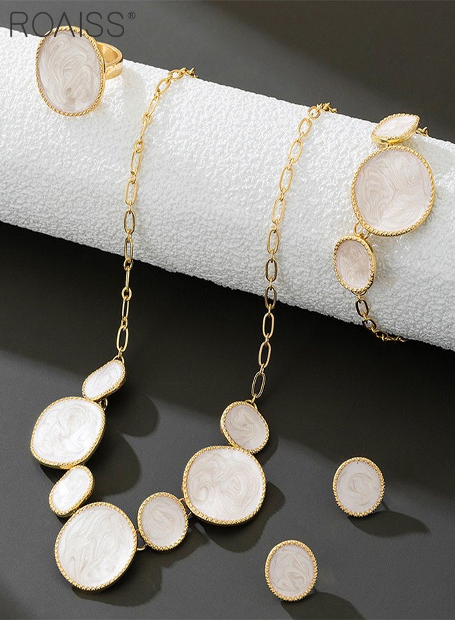 roaiss 5 Pcs Jewelry Set, White Irregular Round Bracelet, Necklace, Ring, Earrings, Party Wedding Jewelry Accessories, Can be Given As Gift for Women - Image 4