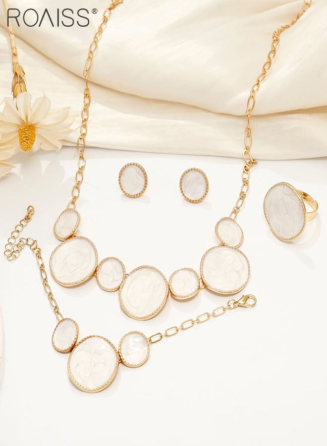 roaiss 5 Pcs Jewelry Set, White Irregular Round Bracelet, Necklace, Ring, Earrings, Party Wedding Jewelry Accessories, Can be Given As Gift for Women - Image 2