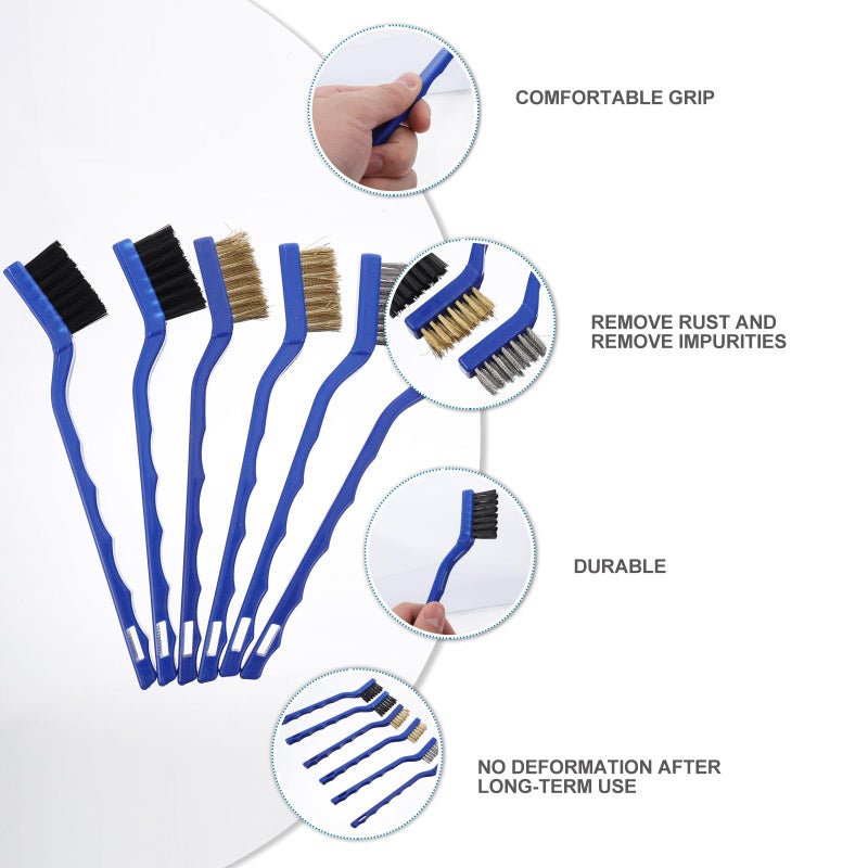 6 Pcs Steel Bristle Wire Scratch Brushes for Metal Rust Removal and Engine Maintenance - Image 4