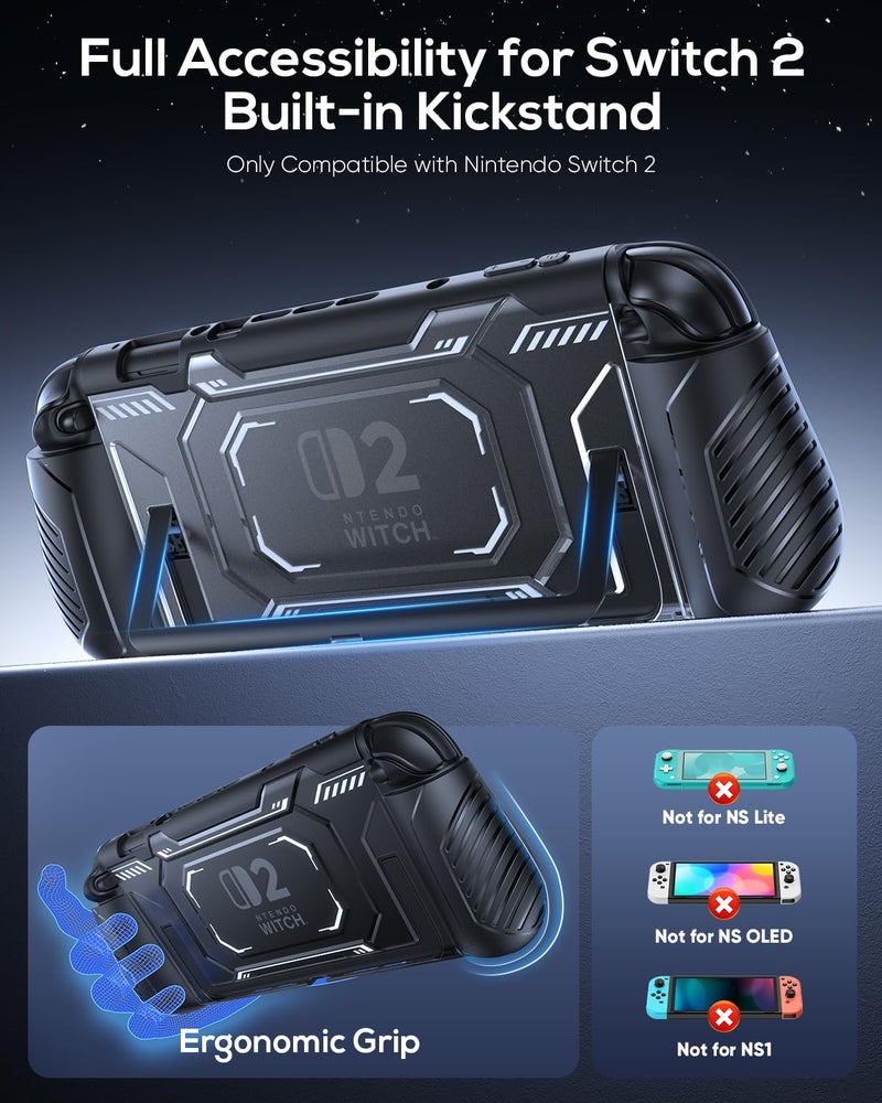 FASTSNAIL Switch 2 Protective Case, Protective Cover with Dockable TPU Middle Frame, Non-Slip Ergonomic Grip for Joycon 2, Comfortable Handheld Shell Case for Switch 2 Accessories for Wii Skins - Image 5