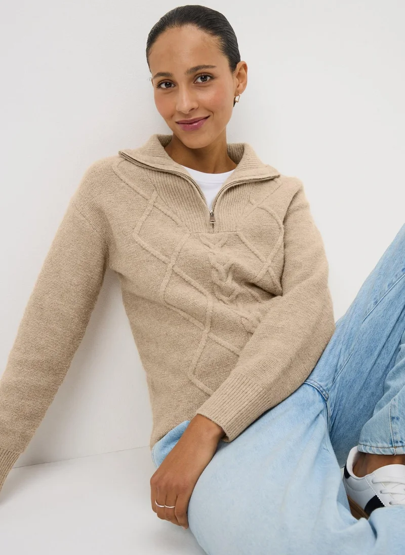 Matalan Beige Quarter Zip Tunic Jumper