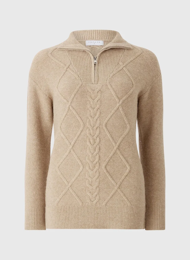 Matalan Beige Quarter Zip Tunic Jumper