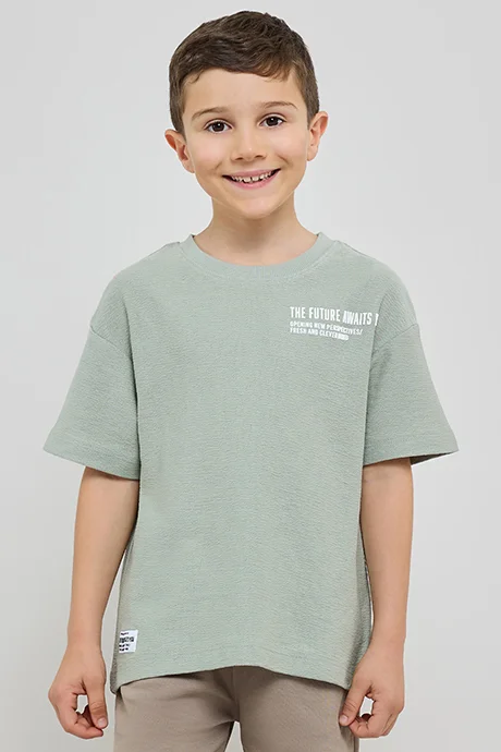 أر أند بي Printed T-Shirt with Crew Neck and Short Sleeves