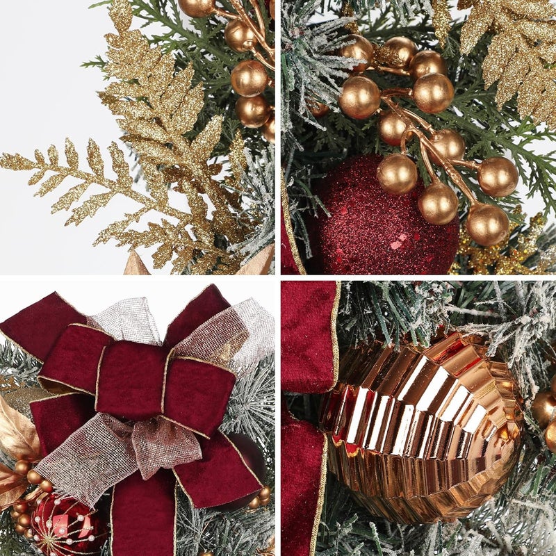 Villa Como Christmas Teardrop Swag for Front Door with Ornaments, Berries, Bow, 27.5" Christmas Swag Wreath for Stair Window Wall Mantel, Artificial Christmas Swags for Xmas Winter Holiday Decorations, Burgundy - Image 3