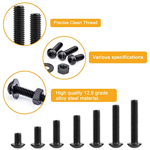 VIGRUE 305Pcs 1/4-20 Bolt and Nut Assortment Kit, 1/4-20 Black Button Head Socket Cap Screw Nuts Washers Kit, Assorted Allen Head Screws, Class 12.9 Alloy Steel - Image 3