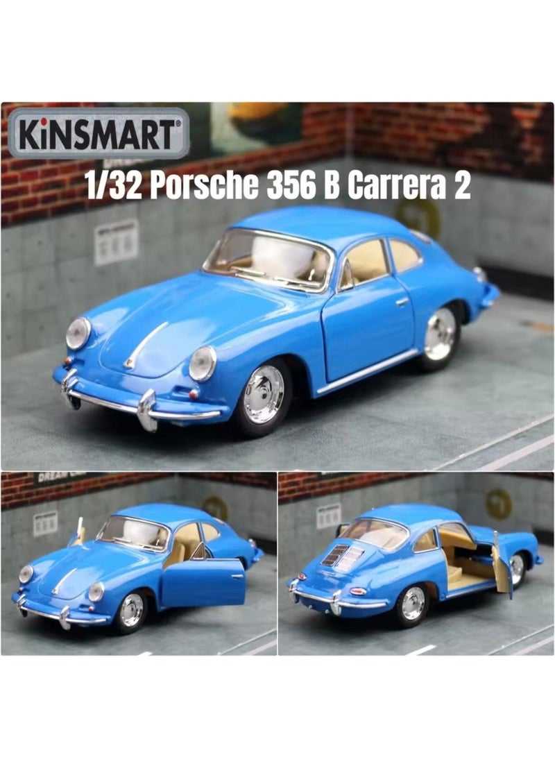 كين سمارت سيارة بورش 356 بي كاريرا 2 بمقياس 1:32 - نموذج مصبوب من المعدن مع آلية سحب للخلف وأبواب قابلة للفتح - أزرق - Image 4