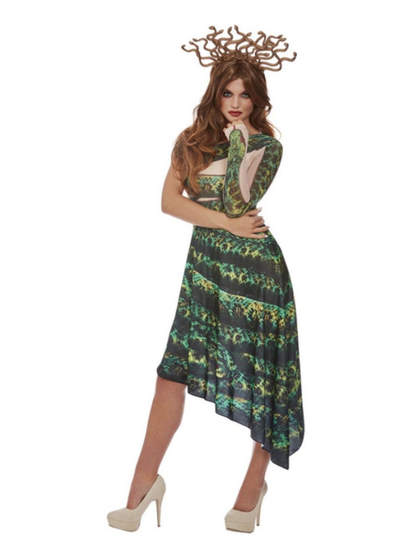 Smiffys - Fancy Dress Medusa Costume Green Dress And Headband Adult Female Size S - Image 1
