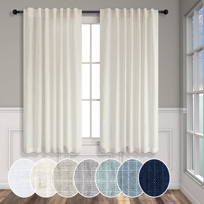 Pitalk ستائر الكتان الطبيعية طولها 45 بوصة للمزرعة 2 لوحات قضيب الجيب الخلفية معلقة ضوء معلقة مقهى الستائر القصيرة الكريمة للحمام نوافذ صغيرة غرفة نوم غرفة المعيشة مكتب - Image 1