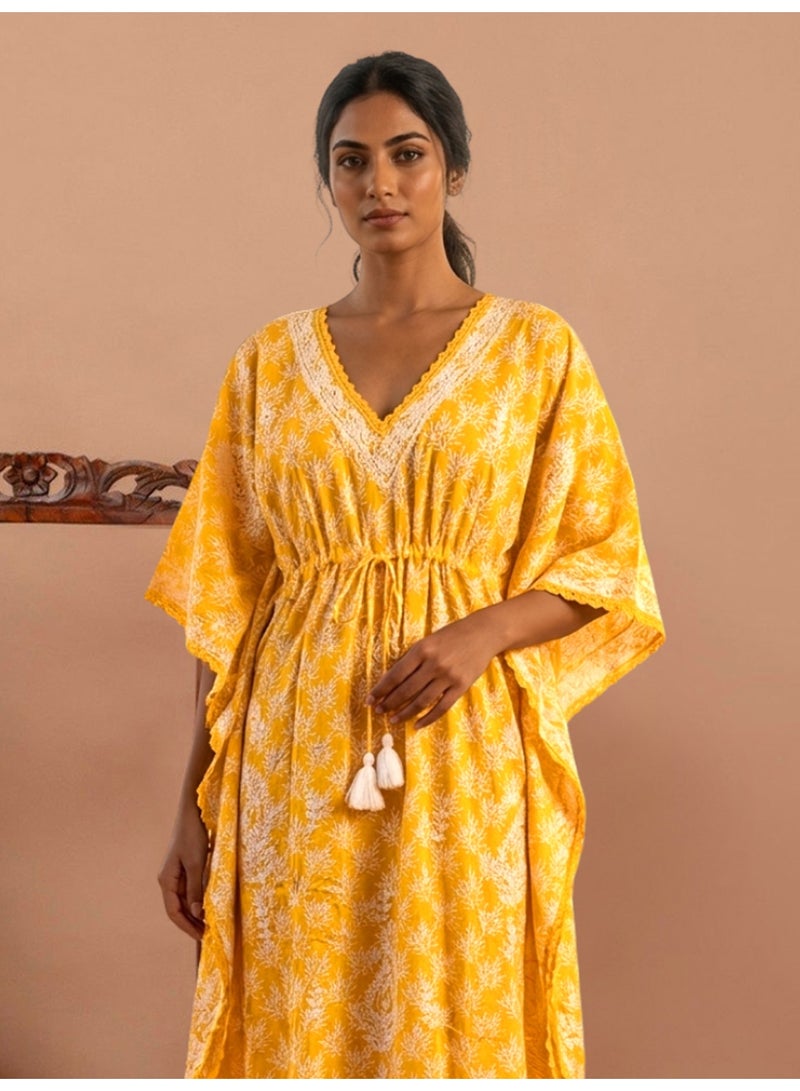 Alaya Women Floral Embroidered Cotton Kaftan-AL3833 - Image 4