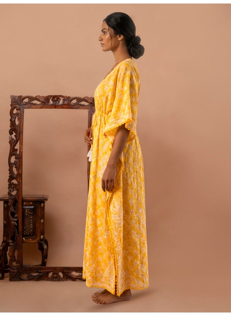 Alaya Women Floral Embroidered Cotton Kaftan-AL3833 - Image 5