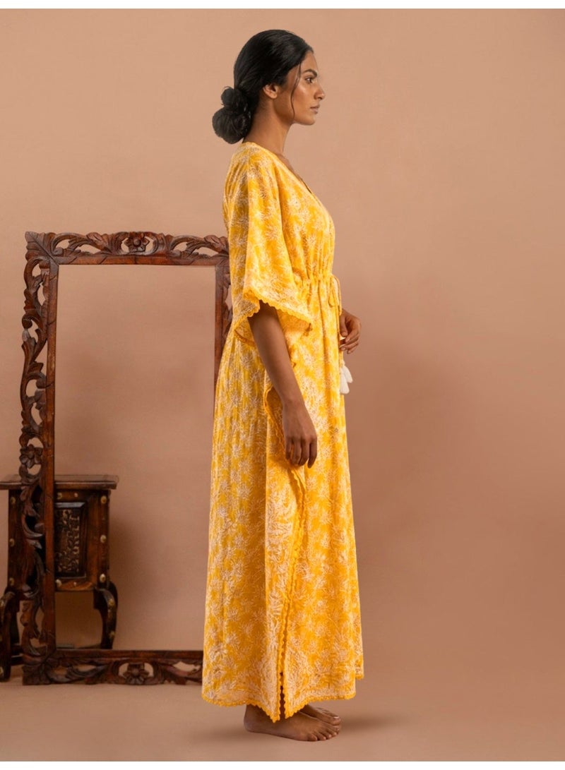 Alaya Women Floral Embroidered Cotton Kaftan-AL3833 - Image 3