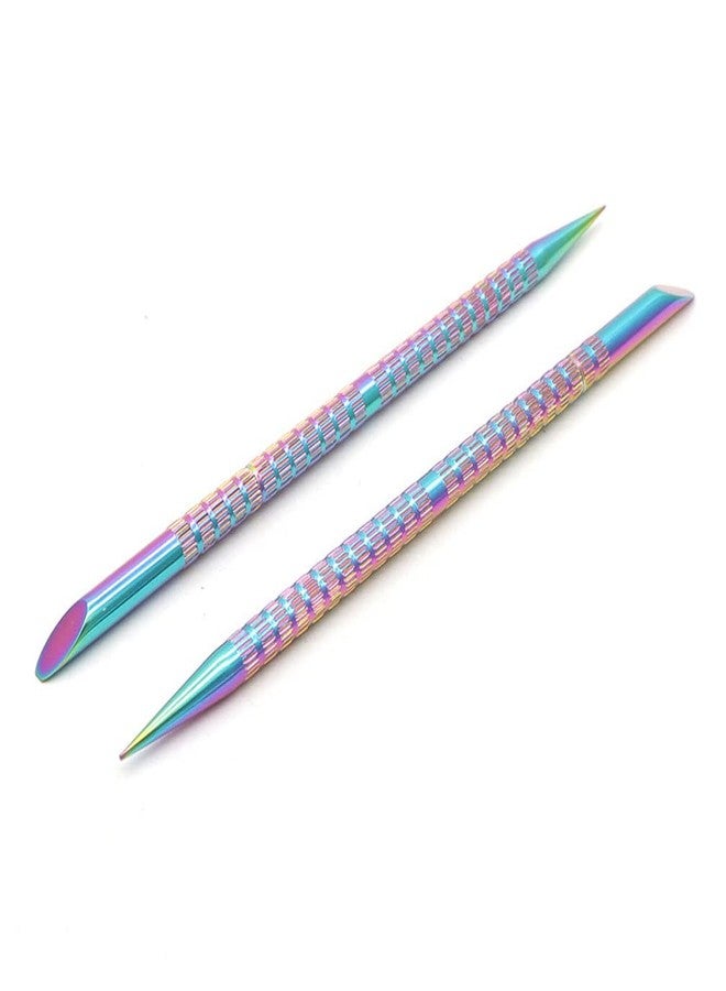 Teensery 2 Pcs Holographic Stainless Steel Sticks Double Sided Nail Art and Cuticle Pusher Remover Manicure Pedicure Tool - Image 1