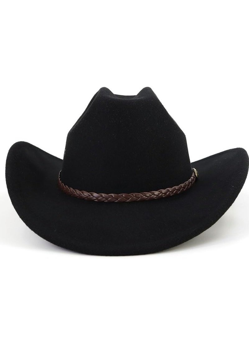 Classic Cowboy Hat Men Western for Adults with Felt Wide Brim Cowgirl Panama Outdoor Cap Beach - Image 2
