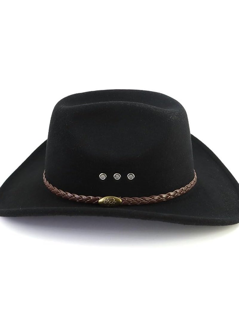 Classic Cowboy Hat Men Western for Adults with Felt Wide Brim Cowgirl Panama Outdoor Cap Beach - Image 3