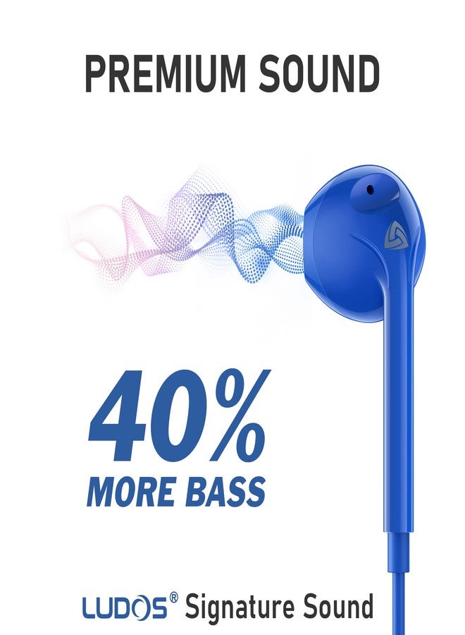 LUDOS Zenith Headphones, 2-Year Warranty, Wired In-Ear Earphones, Headphones with Microphone, Compatible with Samsung, Huawei, iPhone, MP3 Players and Tablets - Blue - Image 3