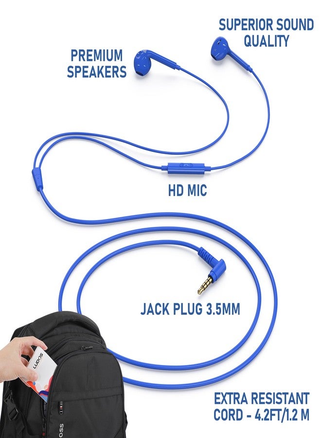 LUDOS Zenith Headphones, 2-Year Warranty, Wired In-Ear Earphones, Headphones with Microphone, Compatible with Samsung, Huawei, iPhone, MP3 Players and Tablets - Blue - Image 2