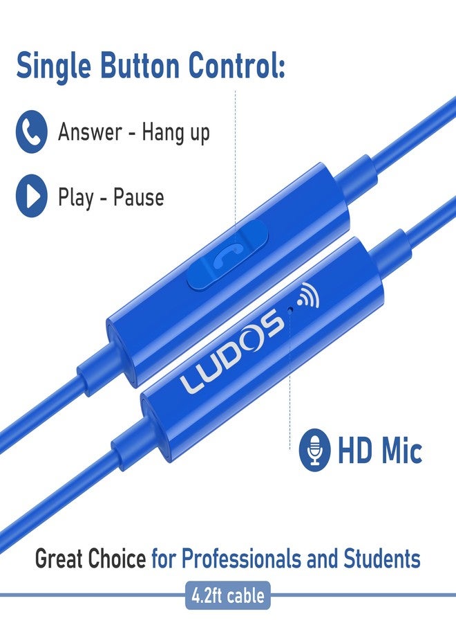 LUDOS Zenith Headphones, 2-Year Warranty, Wired In-Ear Earphones, Headphones with Microphone, Compatible with Samsung, Huawei, iPhone, MP3 Players and Tablets - Blue - Image 4