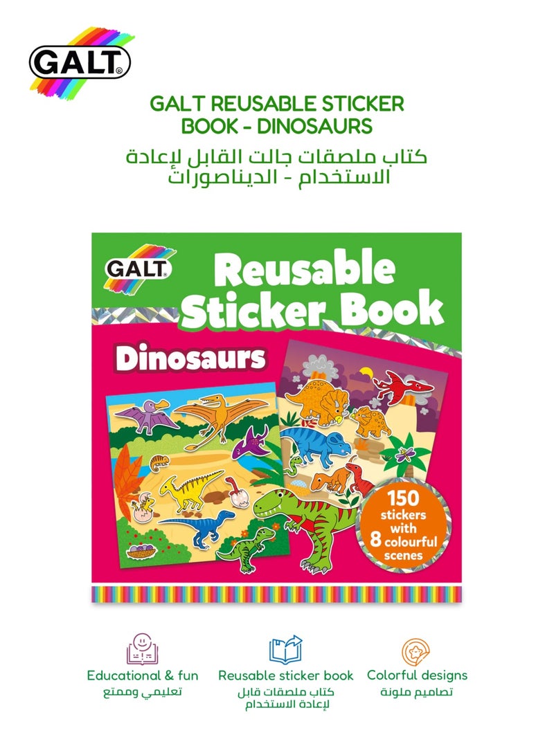 Galt Toys Reusable Dinosaur Sticker Book | 150 Stickers | 8 Colorful Scenes | Ages 3+ | Fun and Engaging Activity for Toddlers | Ideal for Travel | Great Gift Idea | 16.99 x 0.5 x 12.49 cm - Image 1