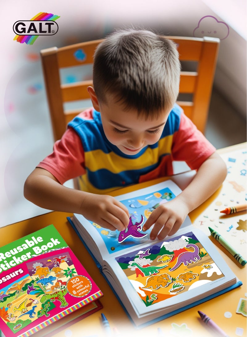 Galt Toys Reusable Dinosaur Sticker Book | 150 Stickers | 8 Colorful Scenes | Ages 3+ | Fun and Engaging Activity for Toddlers | Ideal for Travel | Great Gift Idea | 16.99 x 0.5 x 12.49 cm - Image 2