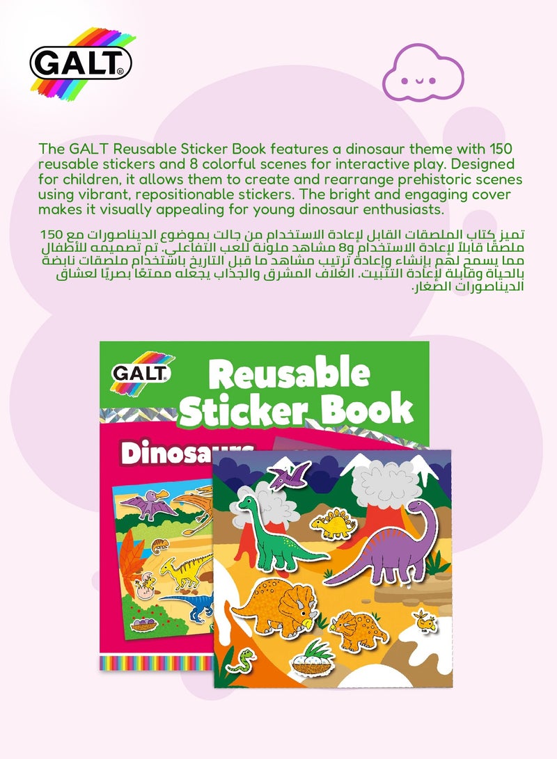 Galt Toys Reusable Dinosaur Sticker Book | 150 Stickers | 8 Colorful Scenes | Ages 3+ | Fun and Engaging Activity for Toddlers | Ideal for Travel | Great Gift Idea | 16.99 x 0.5 x 12.49 cm - Image 5