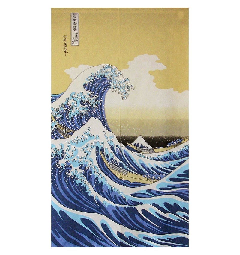 Japonmania NARUMI é¸£æµ· Made in Japan Noren Curtain Tapestry Ukiyoe Hokusai The Great Wave Kanagawa - Image 1