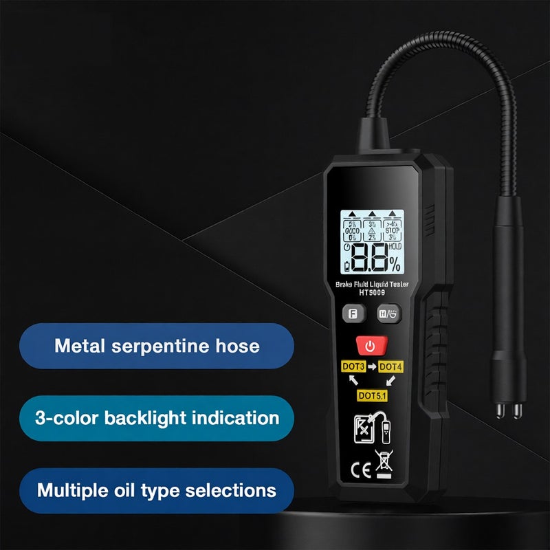 مكشاف سائل سوائل الفرامل HABOTEST HT5009 - قلم الكشف عن زيت الفرامل مع مسبار مرن ومصابيح خلفية بألوان ثلاثة - كاشف دقيق عالي الدقة لمحتوى سائل فرامل السيارات لمنتجات DOT3 و DOT4 و DOT5.1 - Image 5