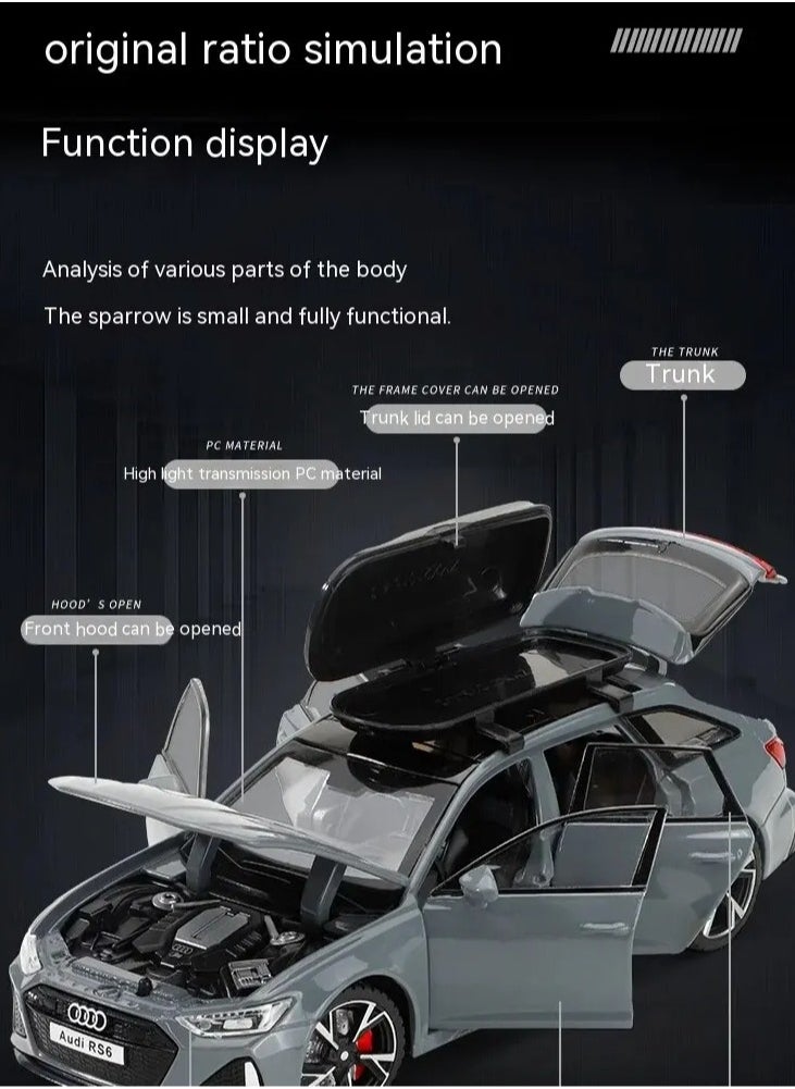AROAQ RS6 Model Car, 1:32 Realistic Simulation Die Cast Model Car Toy, Collectable Alloy Model Car With Luggage Sound And Lights For Kids Adults, Gift, Decoration, (Black)  - Image 4