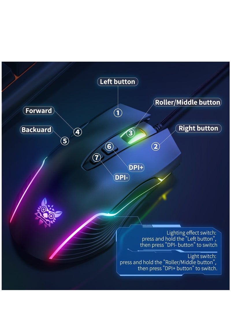 onikuma - ONIKUMA CW905 RGB Lighting Gaming Wired Mouse (Black)– 6400 DPI – 7 Programable Buttons - Image 1