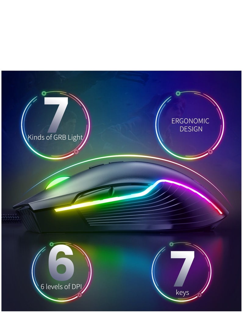 onikuma - ONIKUMA CW905 RGB Lighting Gaming Wired Mouse (Black)– 6400 DPI – 7 Programable Buttons - Image 1