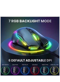 onikuma ONIKUMA CW905 RGB Lighting Gaming Wired Mouse (Black)– 6400 DPI – 7 Programable Buttons  - Image 3
