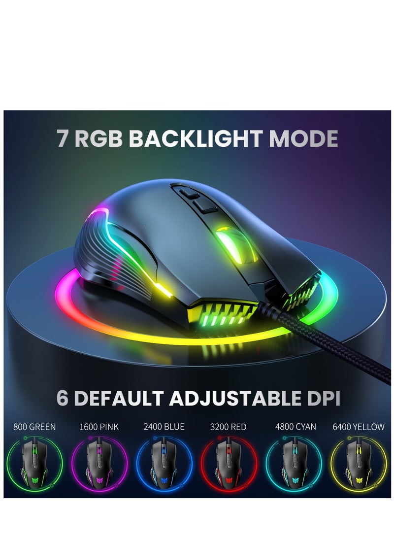 onikuma - ONIKUMA CW905 RGB Lighting Gaming Wired Mouse (Black)– 6400 DPI – 7 Programable Buttons - Image 1