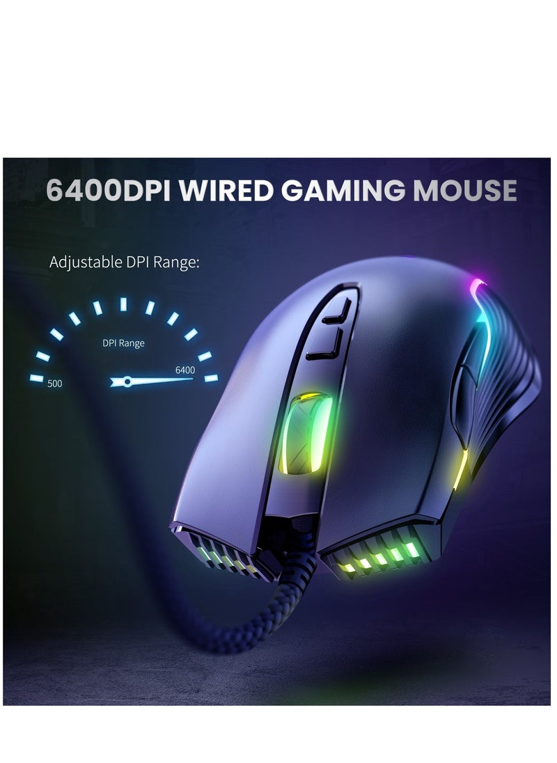 onikuma - ONIKUMA CW905 RGB Lighting Gaming Wired Mouse (Black)– 6400 DPI – 7 Programable Buttons - Image 1