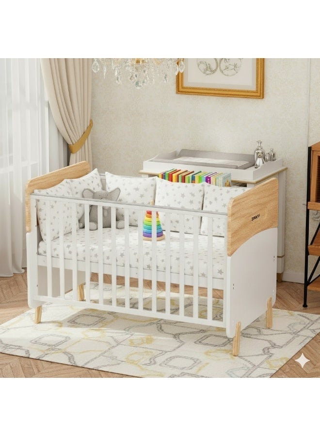 Zrafh Wooden Baby Crib converts to Toddler Bed with Mosquito Net, White/Almond - WBB910-1 - Image 1