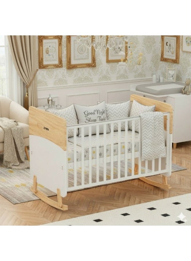 Zrafh Wooden Baby Crib converts to Toddler Bed with Mosquito Net, White/Almond - WBB910-1 - Image 2