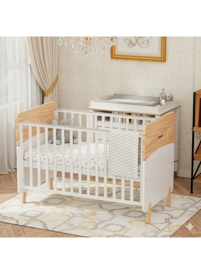 Zrafh Wooden Baby Crib converts to Toddler Bed with Mosquito Net, White/Almond - WBB910-1 - Image 5